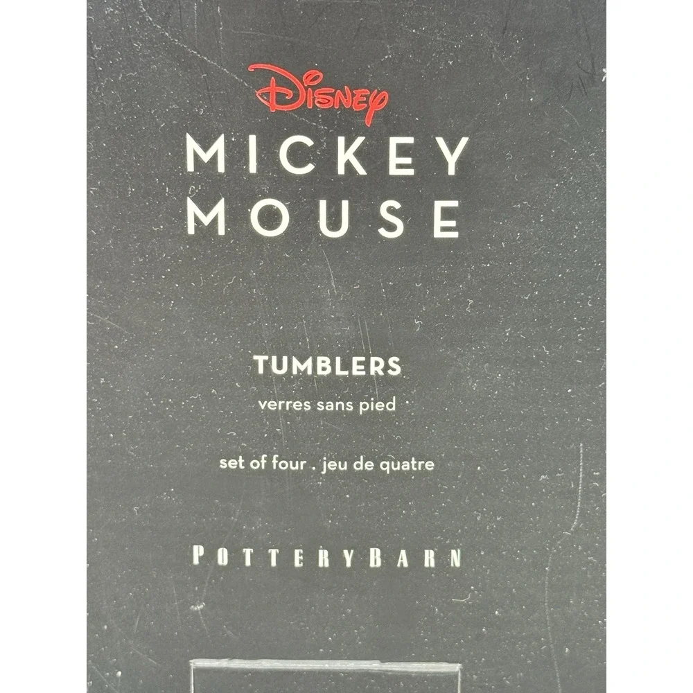 Pottery Barn Disney Mickey‎ Mouse Glass Tumblers Set of 4 Black White